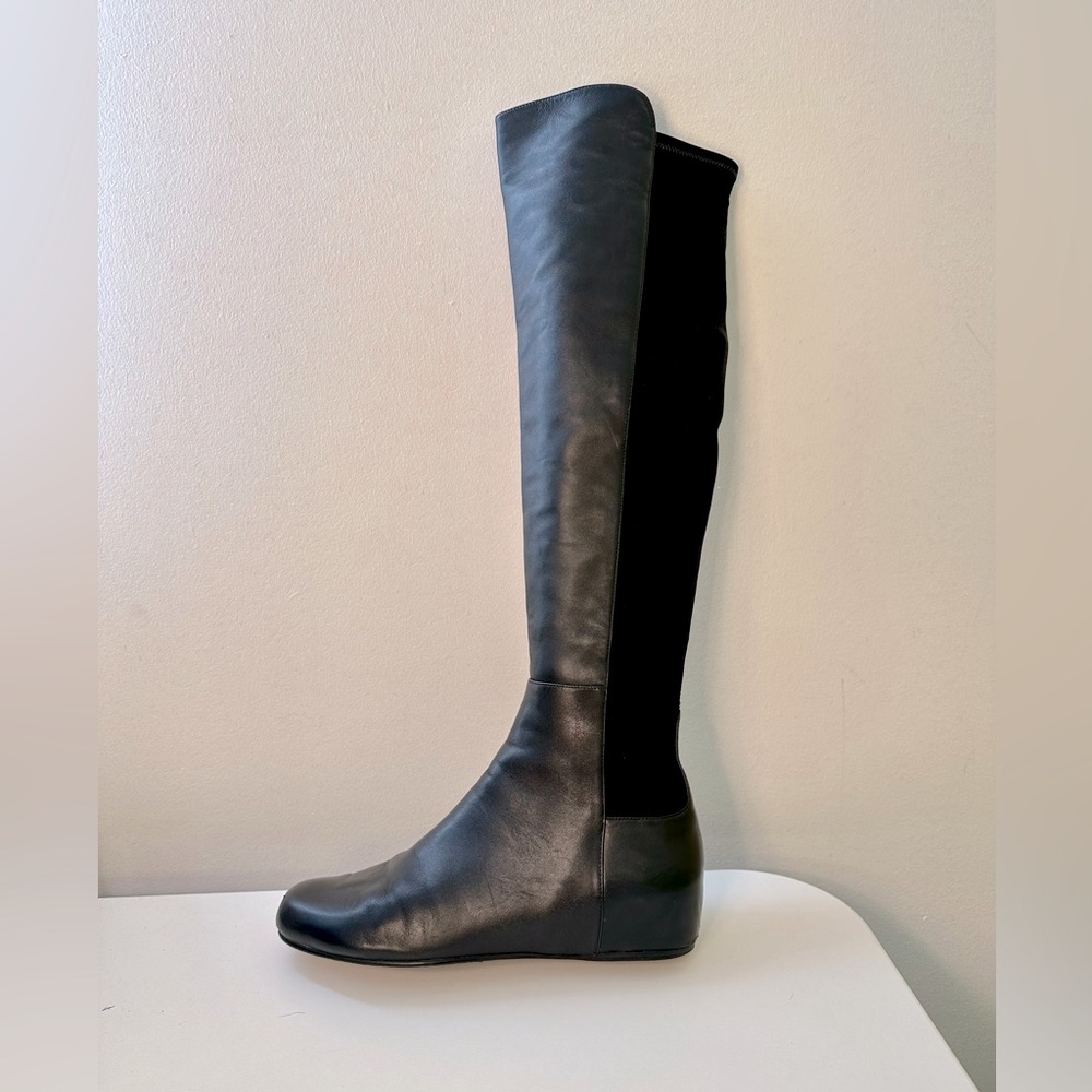 Stuart Weitzman Womens (SW68773) 5050 Napa Leather Black OTK Wedge Boots Size 10
